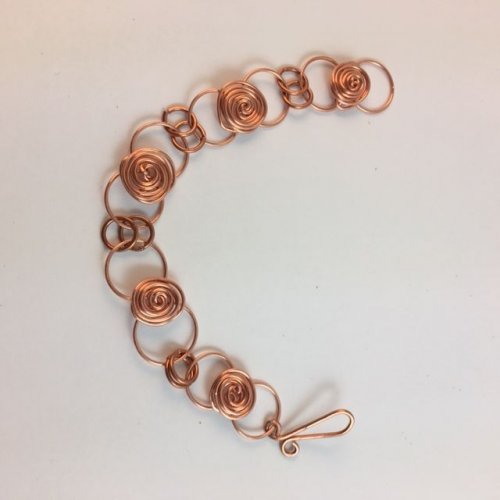 Karen Meador, Ph.D.'s Wire Roses Bracelet - , Contemporary Wire Jewelry, Coiling, Coiling Wire, Wire Coiling, Connect the links with two jump rings